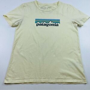 PATAGONIA Pastel Logo Organic Cotton T-Shirt Crew Neck Tee Yellow size XS